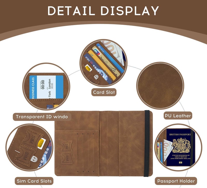 ILIYAH -Passport Cover-Passport Holder Travel Wallet-RFID-Blocking Passport Case Travel Accessories Card Holder Wallet Unisex Travel Gifts（Brown） - Image 4